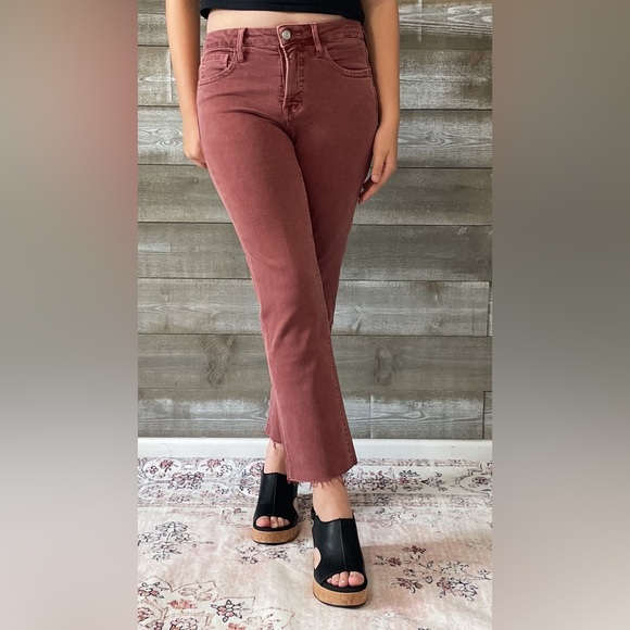 lovervet denim tummy control wine straight leg crop jeans raw hem LV1200WI 26 - Picture 4 of 16